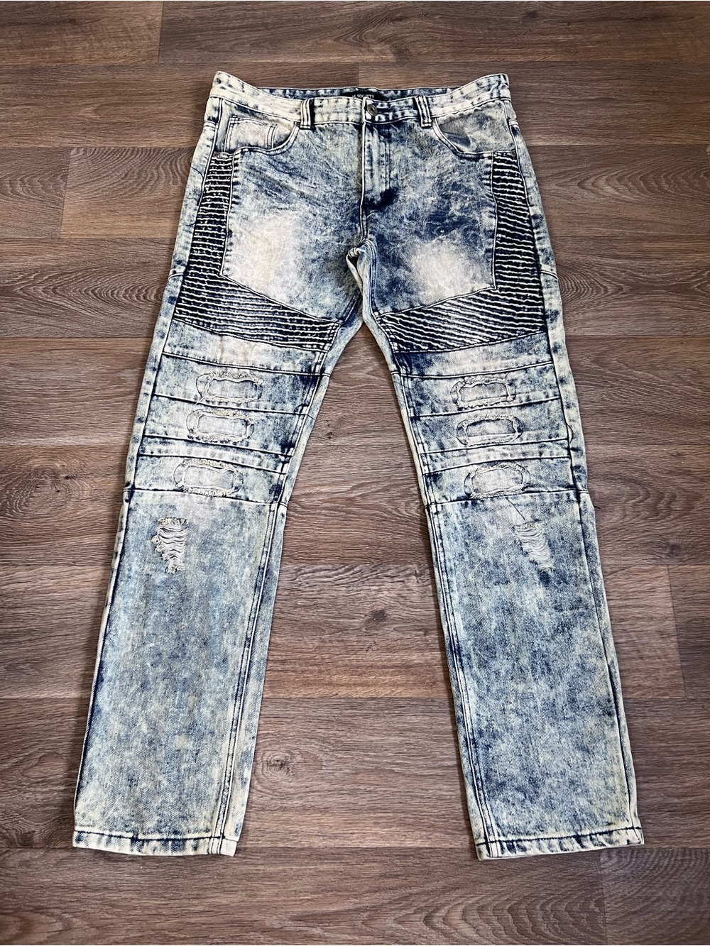 Society Washed Black Slim Straight Moto Jeans/A604